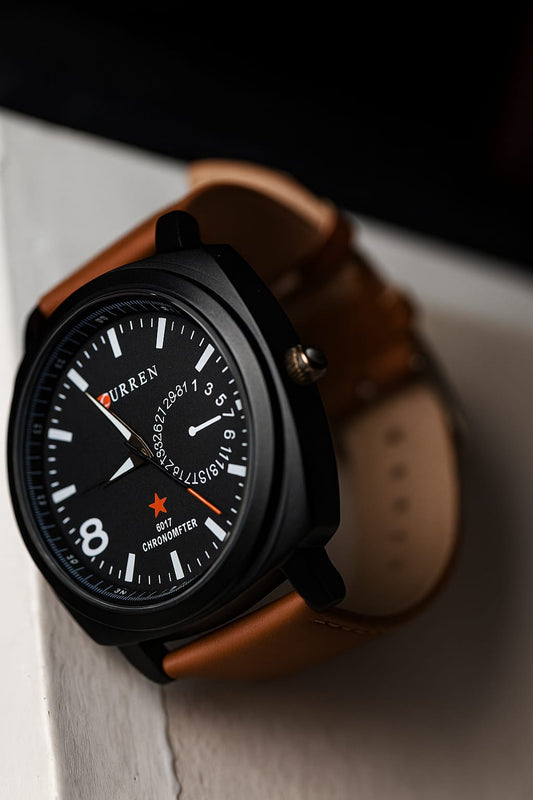 Watch For Men Attractive Dial Leather Strap Water Resistant