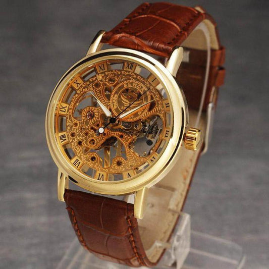 Skeleton Fashion Classic Unique Man Hollow-out Quartz Gents Wrist Watches Business Watch Men Top Brand Luxury Skeleton Analog Watch With Leather Strap