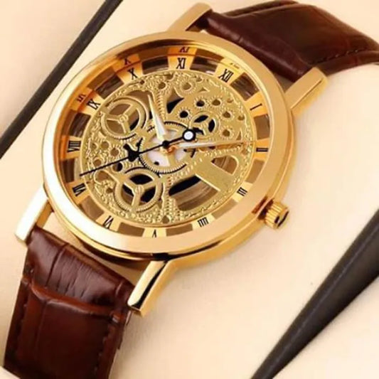 Skeleton Fashion Classic Unique Man Hollow-out Quartz Gents Wrist Watches Business Watch Men Top Brand Luxury Skeleton Analog Watch With Leather Strap